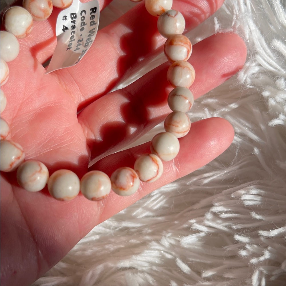 NWT Natural Red Web Jasper Bead Bracelet - Picture 4 of 11